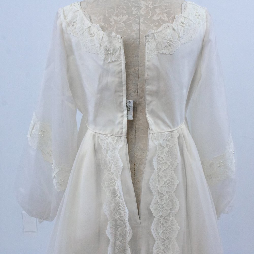 Wedding Dress Vintage 70s 6 Boho Long Sleeve Full Princess Bridal Gown Ivory - Picture 11 of 14
